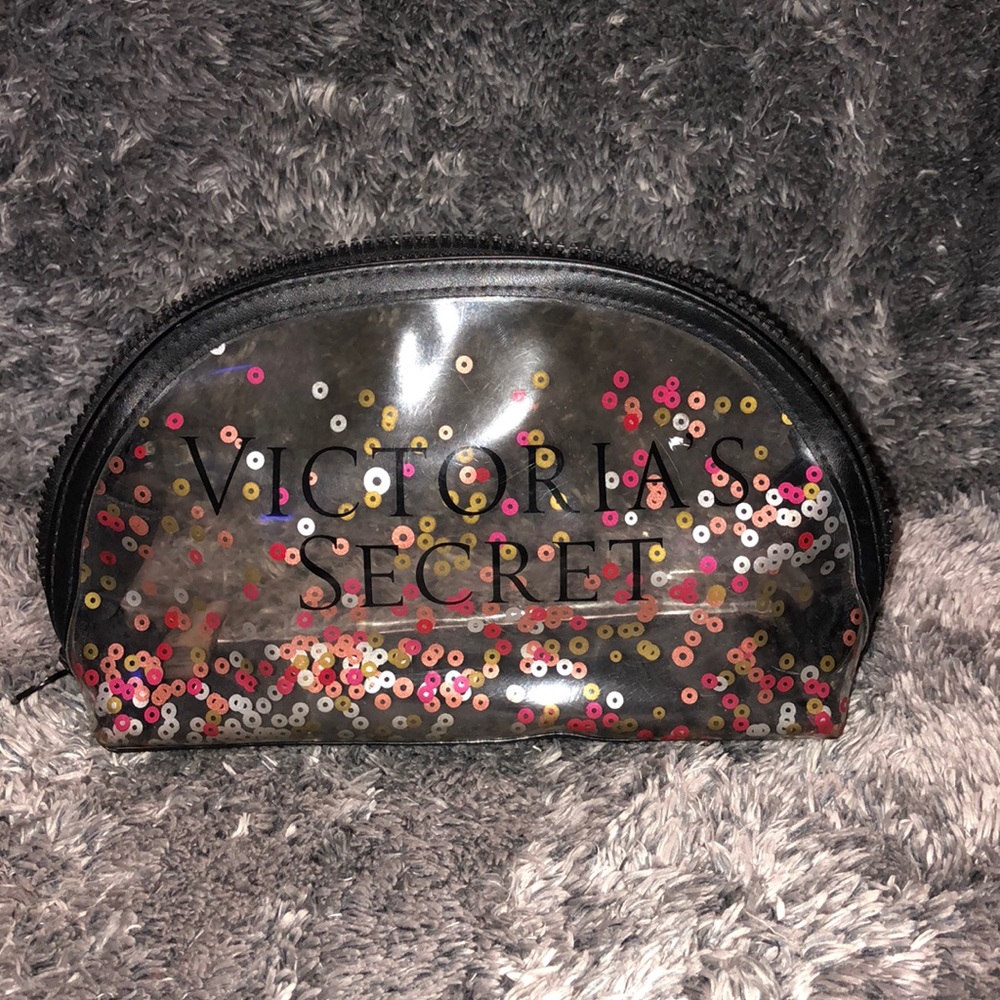Victoria Secret plastic & Leather zip makeup bag